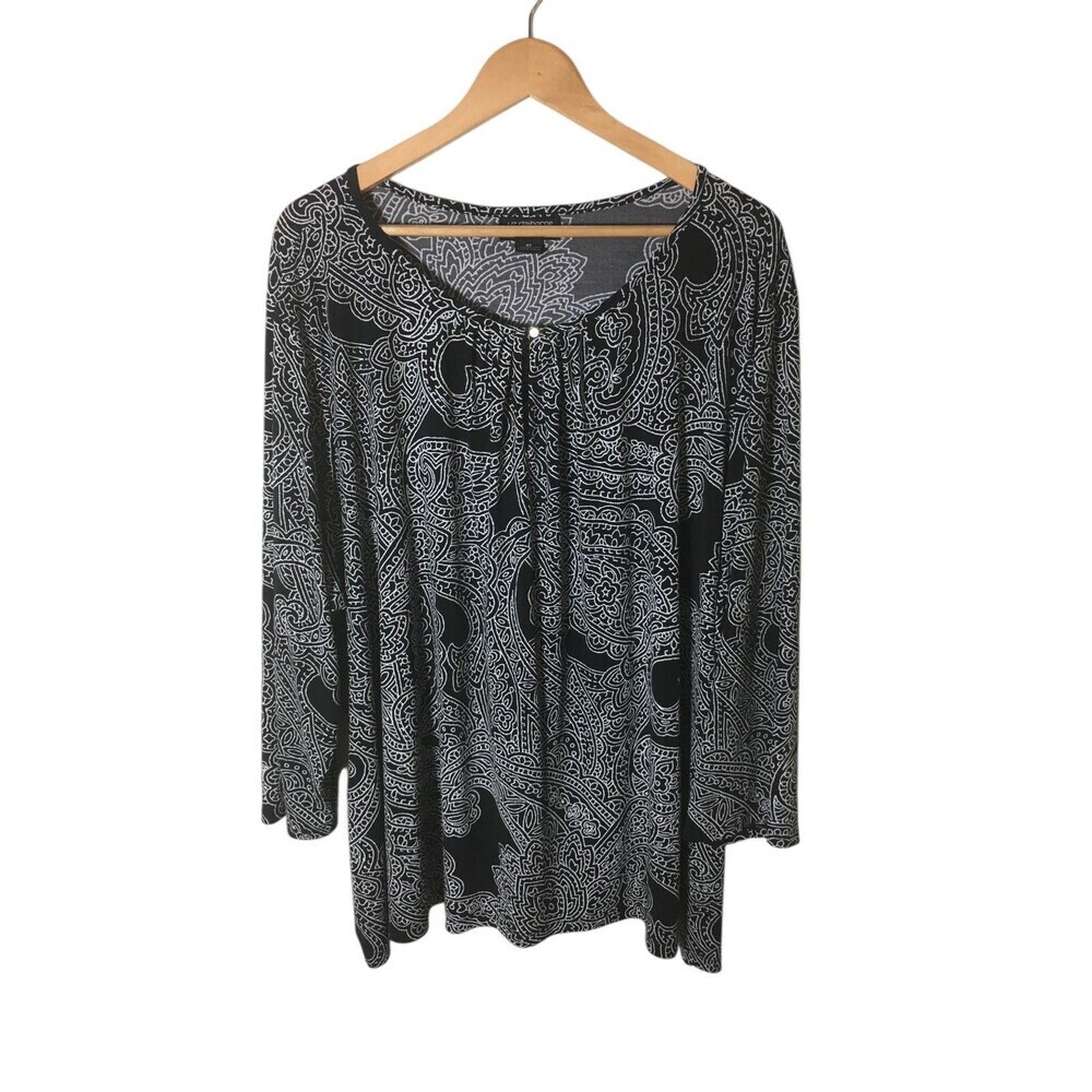 Liz Claiborn Top Women's Size 4X Black White Paisley Long Sleeve